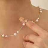 925 Ayar Gümüş Cream Tatlısu İncisi Kolye-7 ve 5mm