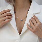 925 Ayar Gümüş Creamrose & Tavuskuşu Tatlısu İncisi Kolye-8mm/10mm
