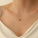 925 Ayar Gümüş Işıltılı Turkuaz Taşlı Kalp Kolye