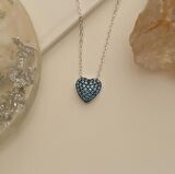 925 Ayar Gümüş Işıltılı Turkuaz Taşlı Kalp Kolye