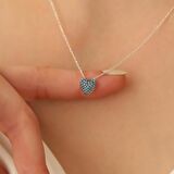925 Ayar Gümüş Işıltılı Turkuaz Taşlı Kalp Kolye