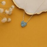 925 Ayar Gümüş Işıltılı Turkuaz Taşlı Kalp Kolye