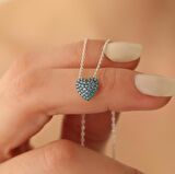 925 Ayar Gümüş Işıltılı Turkuaz Taşlı Kalp Kolye