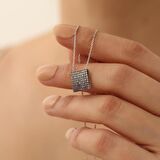 925 Ayar Gümüş Işıltılı Lila Tonlamalı Kare Kolye