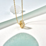 14 Ayar Altın Kaplama Kişiselleştirilebilir Minimal Taşlı Halka Gümüş Kolye - CNS00617