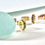 14 Ayar Altın Kaplama Kişiselleştirilebilir Minimal Taşlı Halka Gümüş Kolye - CNS00617