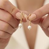 925 Ayar Gümüş Cream Tatlısu İncisi Küpe-8mm