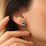 925 Ayar Gümüş İkili Oval Mavi Tonlamalı Çivi Küpe