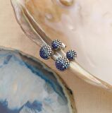 925 Ayar Gümüş İkili Oval Mavi Tonlamalı Çivi Küpe