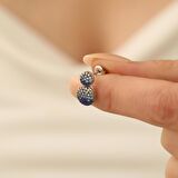 925 Ayar Gümüş İkili Oval Mavi Tonlamalı Çivi Küpe