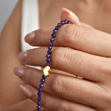 925 Ayar Gümüş Altın Kaplama Doğal Ametist Boncuklu Kalp Detaylı Kolye - NGS00123