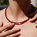 14 Ayar Altın Kaplama Doğal Küp Şekilli Garnet Taşı  Gümüş Kolye  - NS00101