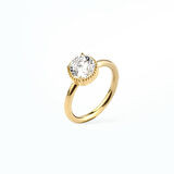 14 Ayar Altın Kaplama Yuvarlak Kesim Tektaş Gümüş Yüzük - RS00103