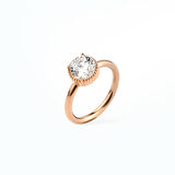 14 Ayar Altın Kaplama Yuvarlak Kesim Tektaş Gümüş Yüzük - RS00103