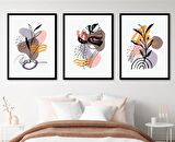 BOHEM İSKANDİNAV ÇİÇEK VE YAPRAK TEMA ÇERÇEVELİ POSTER TABLO SET