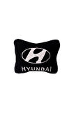Hyundai Uyumlu Beyaz Nakışlı Siyah Polar Ortopedik Araç Oto Seyahat Boyun Yastığı / Tekli