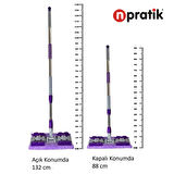 N'Pratik Yer Mopu Fayans Duvar Yüzey Temizlik Mikrofiber Mandallı Teleskopik Mop 1 Adet Yedek Bez Hediyeli 