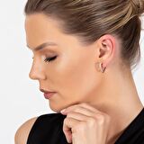 Nipora Starlight Diamond Zirkon Taşlı Kalp Tasarım Rose Renk 925 Ayar Gümüş Küpe