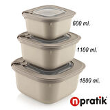 NPratik Elegant Storage Box Saklama kabı seti 3 parça vakumlu kapak mikrodalga ve buzdolabına uygun renkli kullanışlı