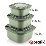 NPratik Elegant Storage Box Saklama kabı seti 3 parça vakumlu kapak mikrodalga ve buzdolabına uygun Mavi