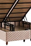 Baklava Lüks Baza ve Başlık Seti 180x200 cm Çift Kişilik Metal Baza ve Başlık Takımı Krem Kumaş