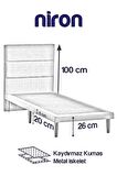 Niron Slim Baza ve Başlık Takımı 100x200 Tek Kişilik Gri Kumaş Kaplı Metal Karyola ve Başlık Seti
