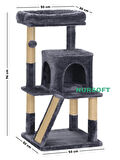 Demonte Kurulabilir Katlı Teraslı Welsoft Kumaşlı Jüt İp Tırmalamalı Kedi Yuvası Antrasit