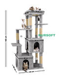 Çok Katlı Tırmalamalı Ponponlu Teraslı Lüx Kedi Eğlenceli Oyun Evi Nursoft-0108