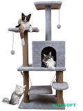 Nursoft Çok Katlı Salıncaklı Ve Jüt İp Tırmalama Tahtalı Welsoft Kumaşlı Kedi Evi ve Oyun Alanı Gri