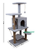 Nursoft Çok Katlı Salıncaklı Ve Jüt İp Tırmalama Tahtalı Welsoft Kumaşlı Kedi Evi ve Oyun Alanı Gri