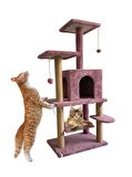 Nursoft Çok Katlı Salıncaklı Ve Tırmalama Tahtalı Kedi Evi Gül Kurusu 