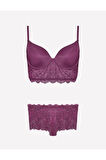 Mor Desteksiz Dantel Şortlu Sütyen Takim 4321