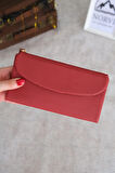 Telefon Bölmeli Hakiki Deri Kadın Cüzdan Kırmızı