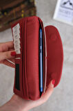 Telefon Bölmeli Hakiki Deri Kadın Cüzdan Kırmızı
