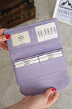Telefon Bölmeli Hakiki Deri Kadın Cüzdan Açık Mor