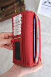 Telefon Bölmeli Hakiki Deri Kadın Cüzdan Siyah Kırmızı
