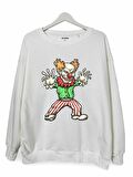 Şeytan Palyaço Baskılı Unisex Bisiklet Yaka Oversize Sweatshirt