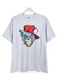 Gangster Şapkalı Kedi Baskılı Loose Fit Bisiklet Yaka Unisex Tişört