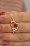 925 Ayar Rose Kırmızı Gül Kalp Kadın Gümüş Kolye