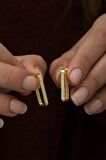 925 Ayar Gold Dikdörtgen Küpe Kadın Gümüş Küpe