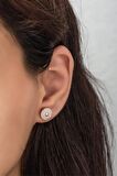 925 Ayar Gümüş Rose Zirkon Taşlı Yuvarlak Küpe