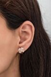 925 Ayar Gümüş Rose Zirkon Taşlı Yonca Küpe