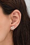 925 Ayar Gümüş Rose Zirkon Taşlı Yonca Küpe