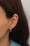 925 Ayar Gümüş Gold Çizgili Şarnel Küpe