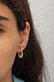 925 Ayar Gümüş Gold Çizgili Şarnel Küpe