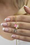 925 Ayar Gümüş Gold Pembe Mineli Unicorn Kolye
