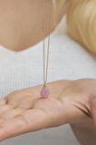 925 Ayar Gümüş Pembe Taşlı Damla Tektaş Kolye