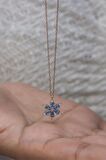925 Ayar Gümüş Aquamarin Taşlı Lotus Kamelya Çiçeği Kolye