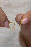 925 Ayar Gümüş Gold Minik Hilal Model Küpe