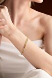 925 Ayar Gümüş Gold Renkli Yonca İnce Gurmet Zincir Bileklik